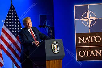Donald Trump, President of United States of America, during press conference at NATO SUMMIT 2018