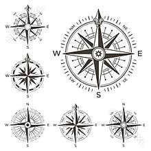 Retro nautical compass. Vintage rose of wind for sea world map. West and east or south and north arrows symbol isolated