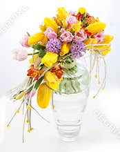 Colorful bouquet of spring flowers in vase
