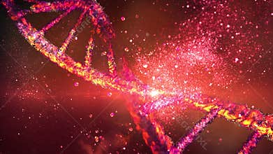 DNA strand structure destruction close-up, 3D render.