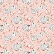 Watercolor beautiful pumpkins background. Pink and grey pumpkins seamless pattern. Fall background.