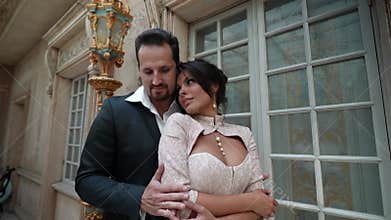 just married loving couple, man is hugging his beautiful wife, love and tenderness