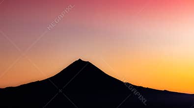 Sunset at Pico Mountain, Azores travel destination, colorful end of day