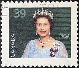 A stamp printed in Canada shows Queen Elizabeth II