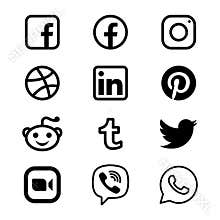 Black & white Social media icons set of facebook twitter instagram pinterest whatsapp
