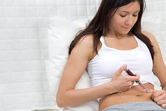 Diabetes woman patient make syringe injection