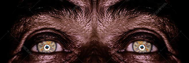 Old man eyes in dark