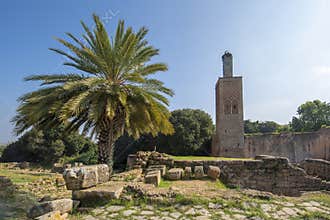 Minaret of the mosque in Chellah in Rabat, Morocco