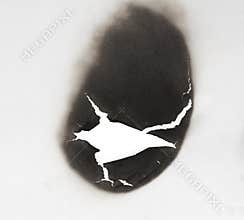 Burnt hole  on white paper. burns borders paper close up