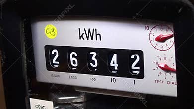 Household electric meter showing 5 dial numbers.