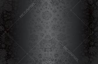 Luxury black metal gradient background with distressed fabric, textile texture. Ornamental floral pattern