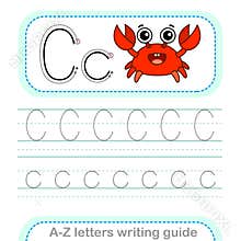 Letter Writing Guide. Worksheet Tracing letters C. Uppercase and lowercase letter English alphabet