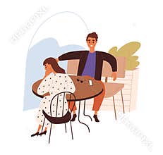 Couple on bad first date. Unlucky uncomfortable dating with unpleasant narcissist. Man, woman dont match. Mismatched