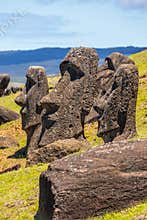 Moai statues in the Rano Raraku Volcano in Easter Island,