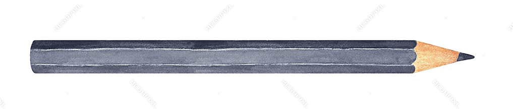 Watercolour illustration of wooden pencil in dark grey color. Symbol of literary and artistic creativity.