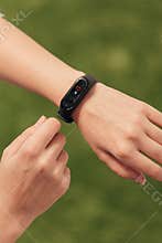 Smart Watch on a Human Hand. Heartbeat check.