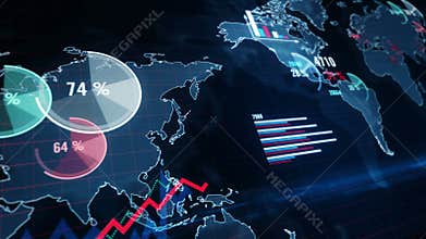 Economy, statistic, global business and finance 3d chart loop animation