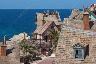 Rooftops inside Popey Village, a tourist attraction in Malta
