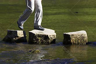 Crossing three stepping stones in a river