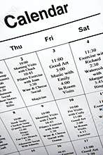 Close-up of calendar of events.