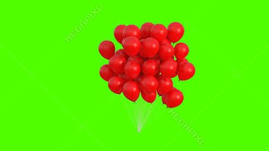 Bunch of Red Balloons Swaying in the Wind on a Green Background. 3d Animation. Ultra HD 4K 3840x2160