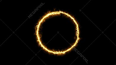 Beautiful ring of fire on black background. Abstract solar fire circle. Gradually appearing burning ring of fire. 4k