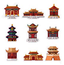 Cartoon Chinese house icon set