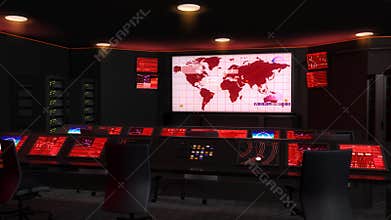 Operation  control room, Command center, red lights.