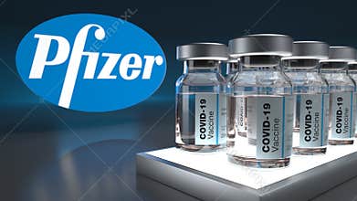 covid 19 vaccine pfizer bottles on abstract background