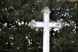 White Cross With Tree Background