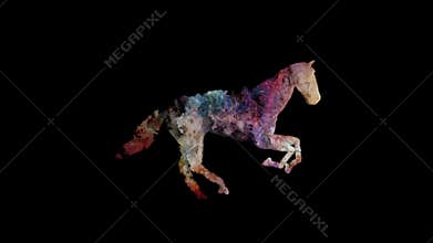 Horse made of celestial stars running, seamless loop, Luma Matte attached