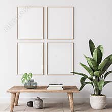 Mock up poster frame in modern interior background, gallery wall in gray living room