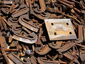 Railway: scrap steel ties and plate close