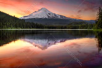 Reflection of Mount Hood on Trillium Lake Sunset