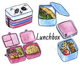 Hand drawn watercolor lunch boxes