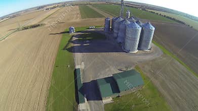 Aerial view of a large silo on farm
