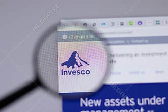New York, USA - 18 March 2021: Invesco company logo icon on website, Illustrative Editorial