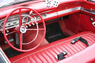 Red retro car interior