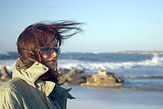 woman and windy sea
