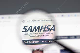 New York, USA - 15 February 2021: SAMHSA website in browser with company logo, Illustrative Editorial