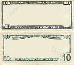 Clear 10 dollar banknote pattern
