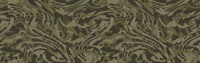 Camouflage seamless pattern. Camo background, curved wavy stripped.  Military print for design, wallpaper, textile. Vector i