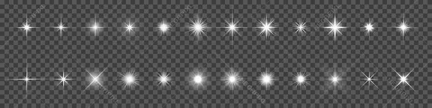 Star light and shine glow, vector sparks and bright sparkles effect on transparent background. Stars flare and starlight flash