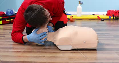 Adult CPR training and First Aid Instruction. First Aid Cardiopulmonary Resuscitation, How to do the CPR Technique