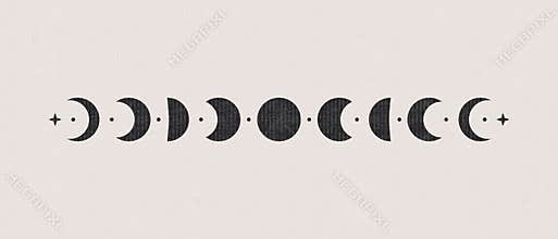 Abstract boho moon phases. Mystic contemporary shapes, magic poster decor. Vector illustration