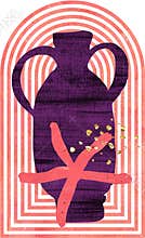 Geometric Arch, antique vase, sea star. Contemporary hand drawn poster collage. Oriental Mystical clipart