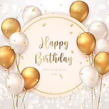 Elegant golden ballon Happy Birthday celebration card banner template