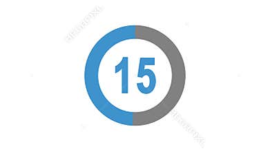 Countdown clock from 30 to 0. Circle in blue color. 4K video