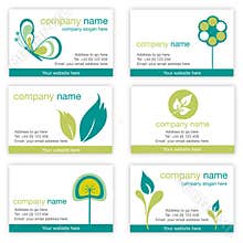 Set of six gardening and nature business cards