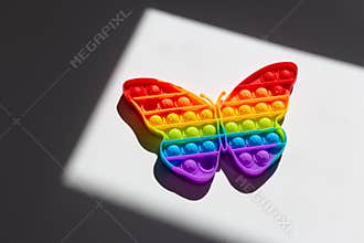 Rainbow butterfly. Lgbt flag symbol concept. Children&#x27;s toy Pop It..